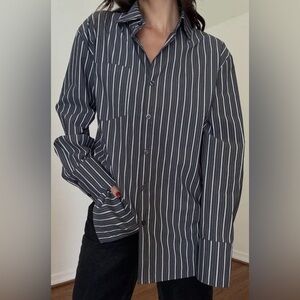 Oversized Black/White Stripe Button-Down Top